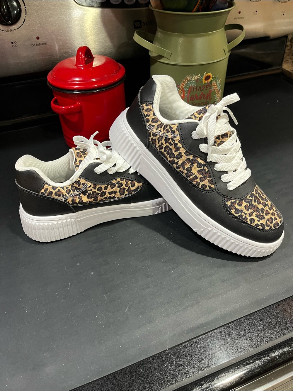 Kids Leopard Print Casual Sneakers - Black and Brown